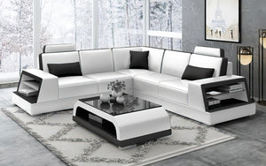 futurist furniture with led light, modern leather sectional, white and black modern sectional with led lights Genuine Top Grain Italian Leather