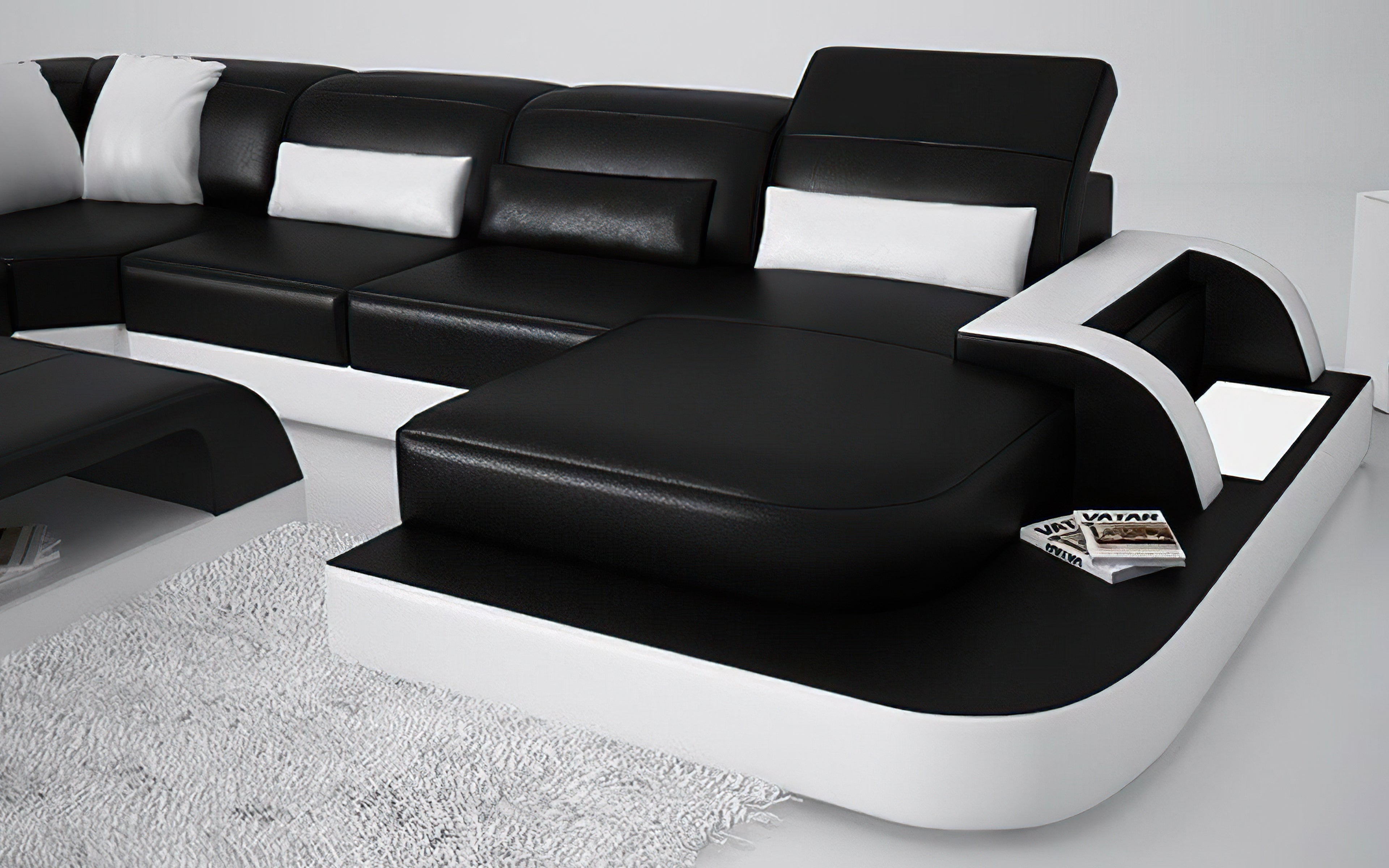 Modern Molinaro Leather Sectional U Shape-Adjustable Headrest&LED