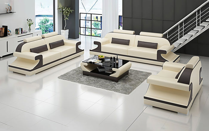 Pantaleon Leather Sofa Set With Shape Arm