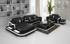 Bayard Leather Sectional With Ottoman