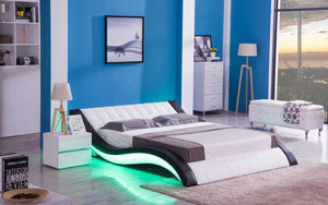 Sunna Curved Modern Leather Platform Smart Bed With LED Light