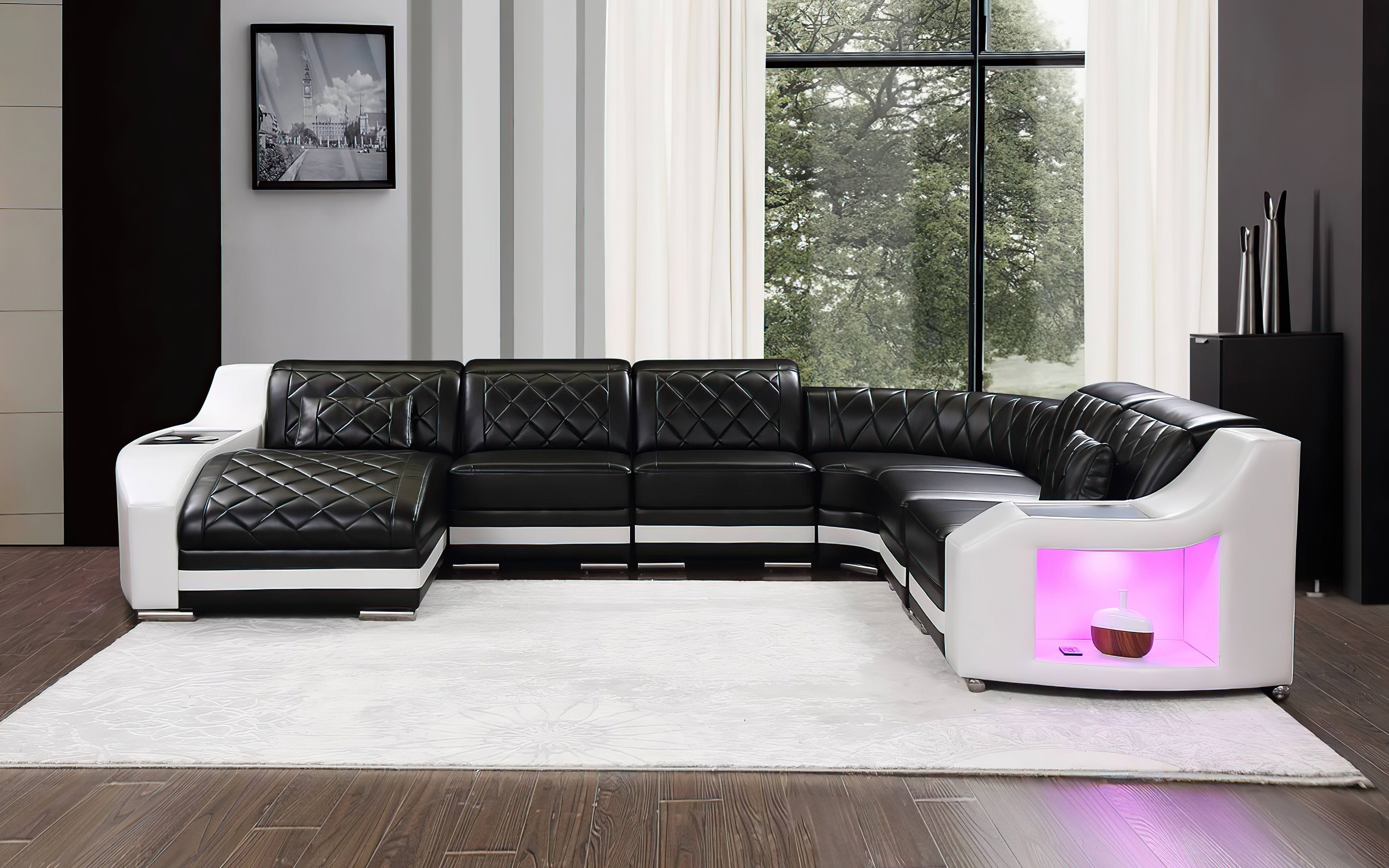 Saturn Modern Leather Sectional with Shaped Chaise