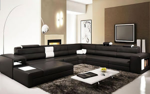 All Black Martinelli Modern Large Leather Sectional With Storage