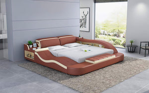 Brown leather storage bed