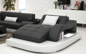 Browns Leather LED Light Sectional with Shape Chaise