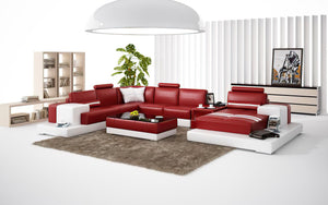 Halsey Modern U-Shape Leather Sectional with Console Table