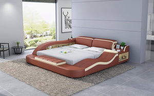 Brown leather storage bed 