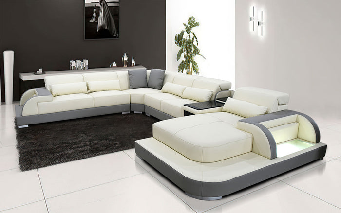 Molinaro Leather Sectional with Adjustable Headrest