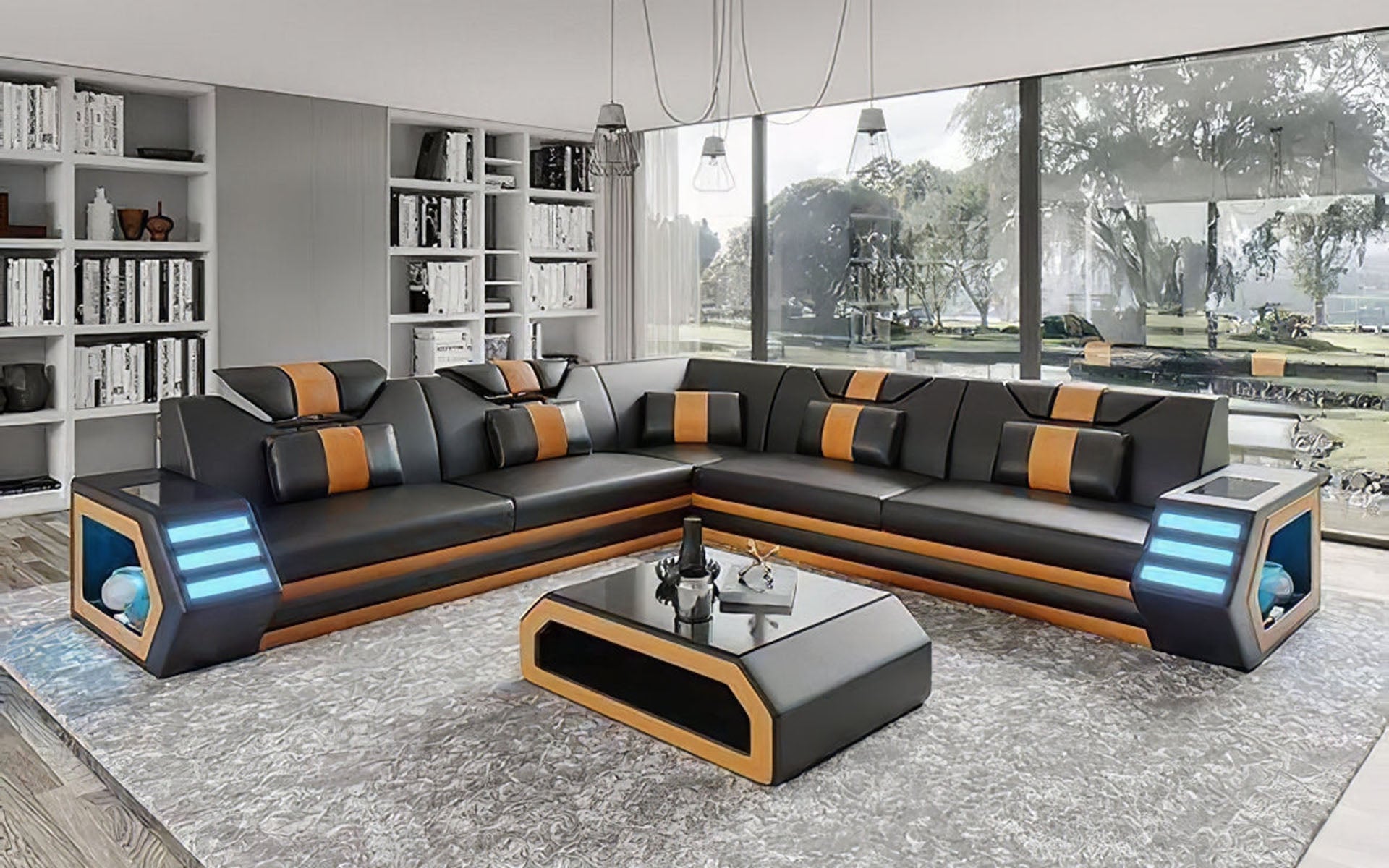 Mcmanu Modern Leather Sectional with LED Light