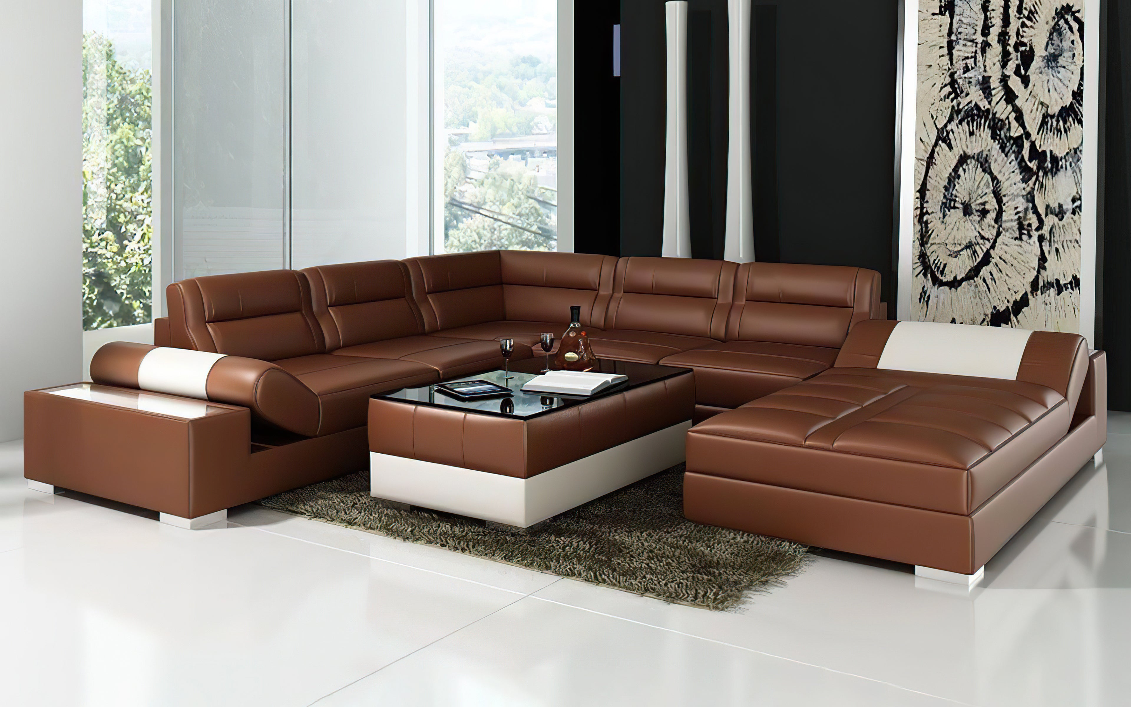 Thataway Modern Leather Sectional with Storage