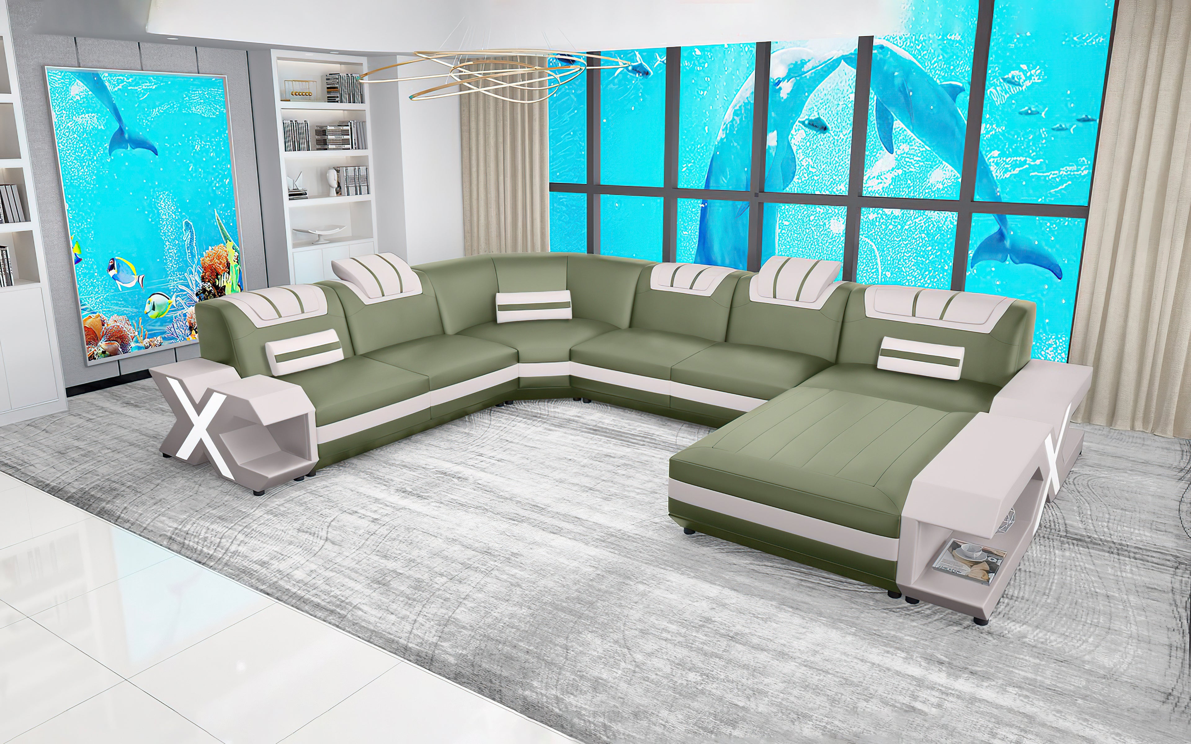 Vanessa Modern Leather U-Shape Sectional