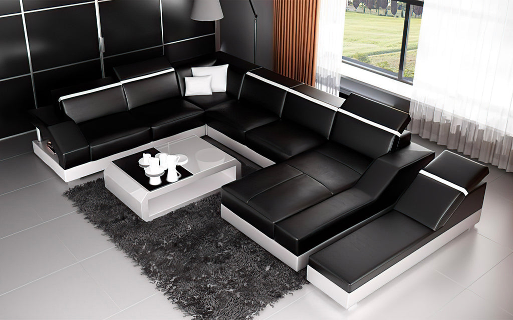 Sadie Modern U-Shape Leather Sectional with Side Chaise