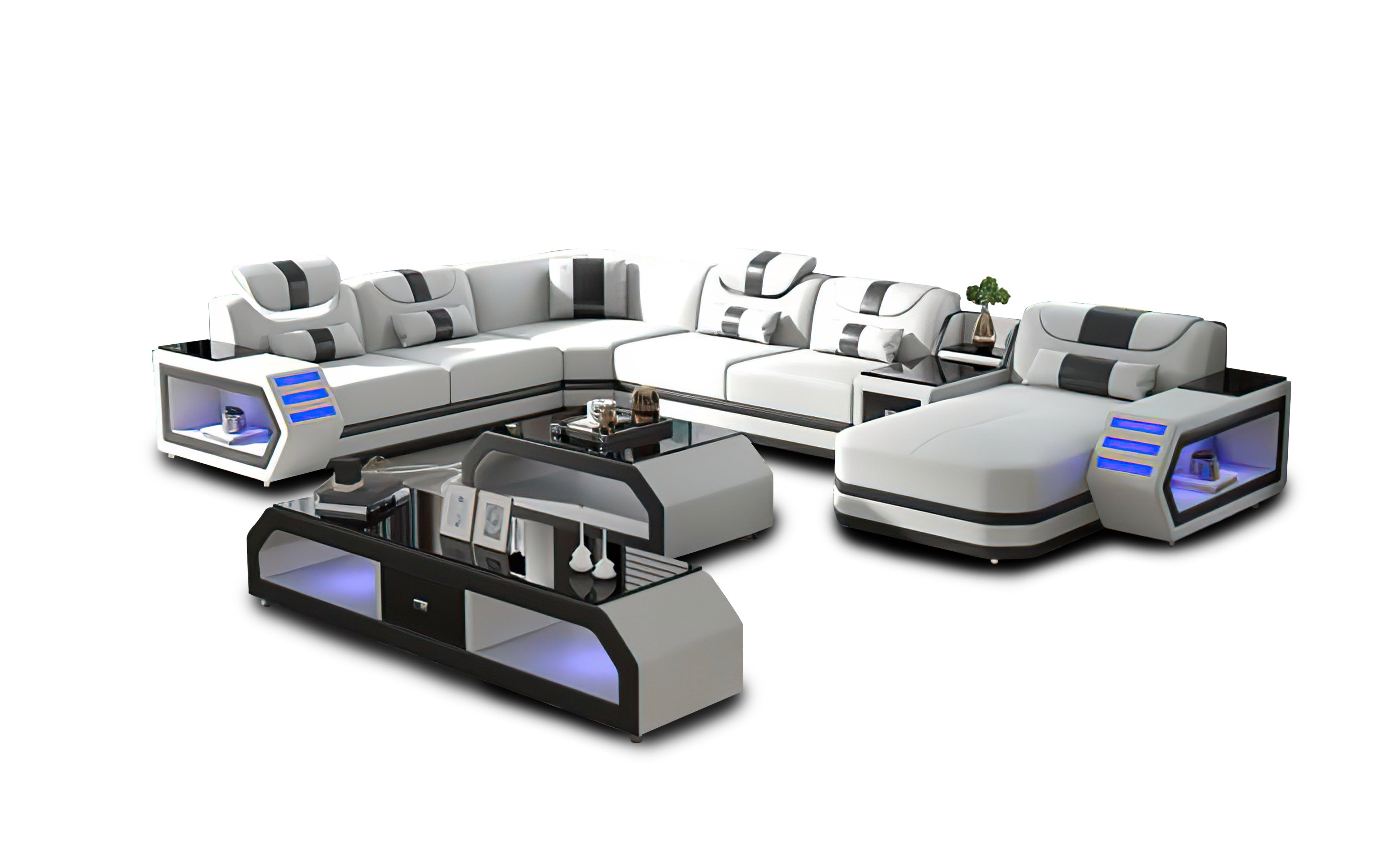 月永レオ　フィーチャー2 casual 5点セット Oject Modern Leather Sectional | Ultra Entertainment LED Furniture