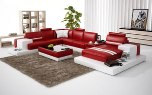Halsey Modern U-Shape Leather Sectional with Console Table