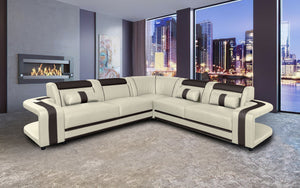 Norma Beige & Dark Brown Modern Leather Sectional