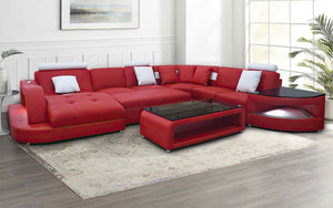 Red & White Navasota Large Leather Sectional with Shape Chaise