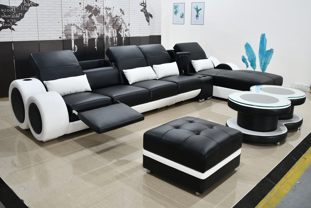 Aetius Small Modern Leather Sectional with Footrest