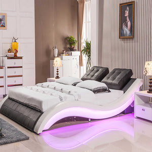 Bianca Curved Modern Leather Platform Smart Bed With LED Light