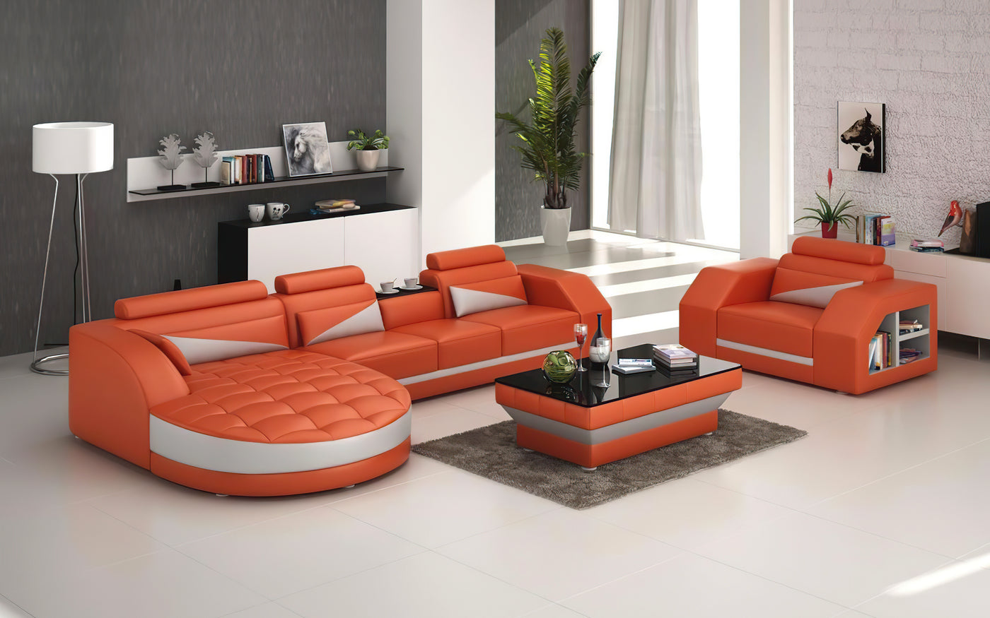 Modern Lonsdale Leather Sectional Unique Shape Chaise|Jubilee Furniture ...