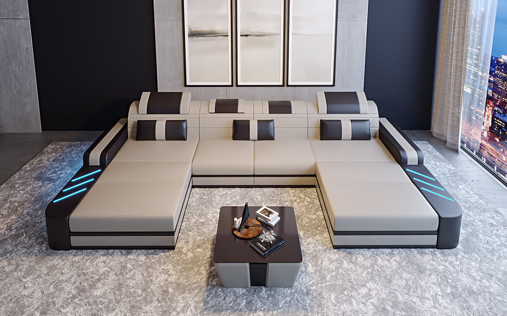 Ralutic XL Leather Sectional with Adjustable Headrest