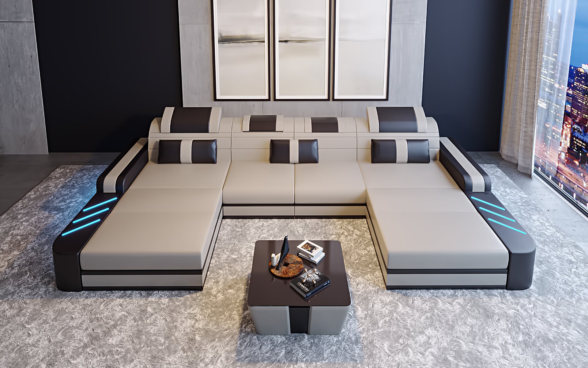 Ralutic XL Leather Sectional with Adjustable Headrest