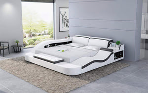 White leather storage bed 