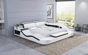 White leather storage bed