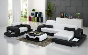Gara Mini Modern Leather Sectional with Chaise