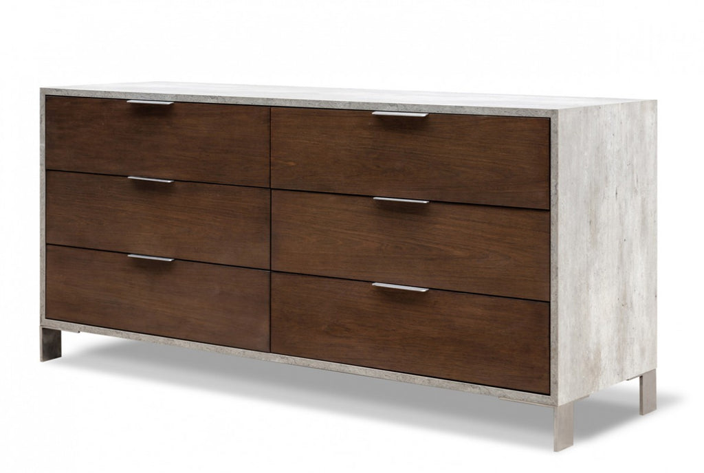 Camona Modern Dark Walnut & Faux Concrete Dresser&Mirror
