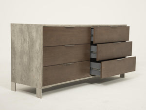 Camona Modern Dark Walnut & Faux Concrete Dresser&Mirror