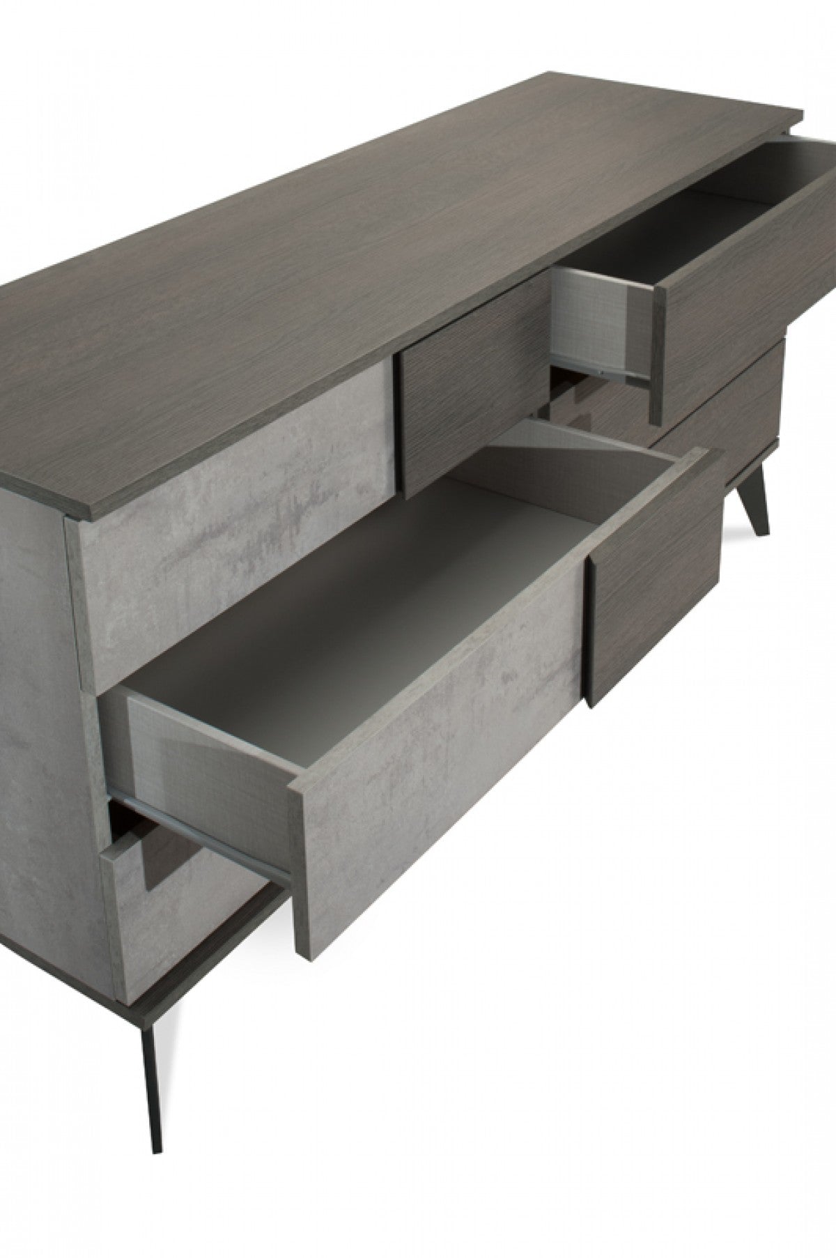 Polish Modern Faux Concrete & Grey Dresser&Mirror