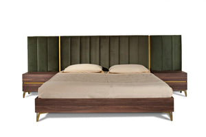 Camlo Modern Walnut & Green Velvet Bed