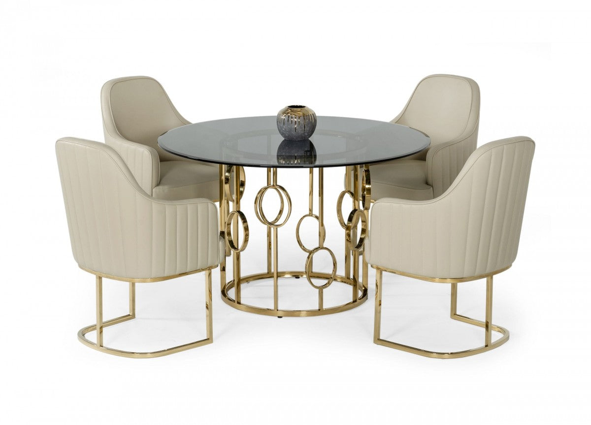 Bullock Smoked Glass & Champagne Gold Dining Table