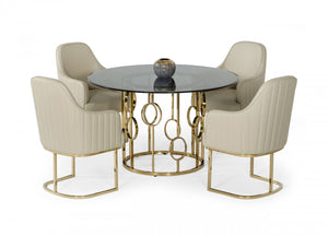 Bullock Smoked Glass & Champagne Gold Dining Table