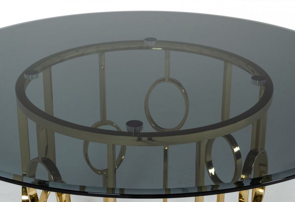 Bullock Smoked Glass & Champagne Gold Dining Table