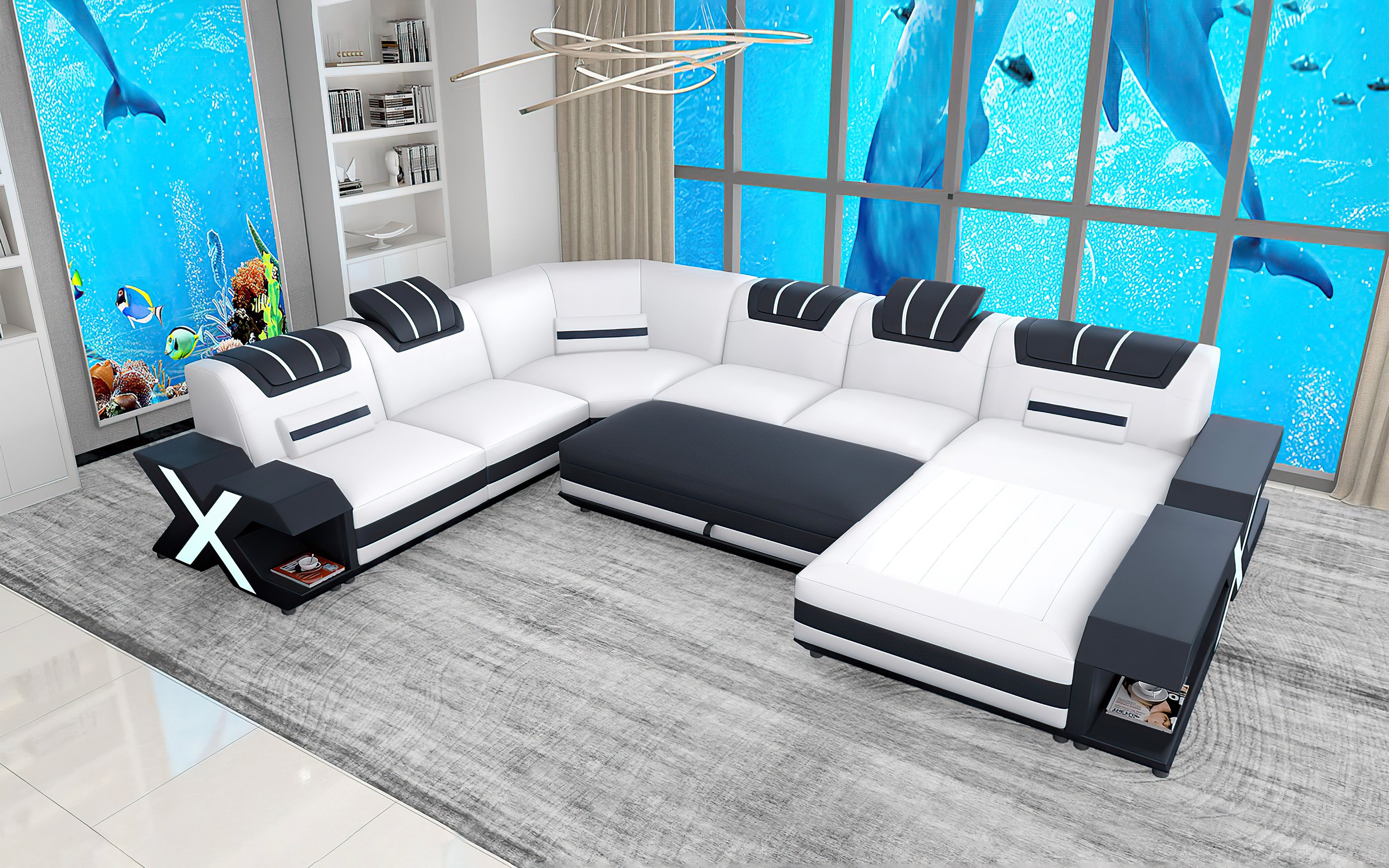 Vanessa Modern Leather U-Shape Sectional