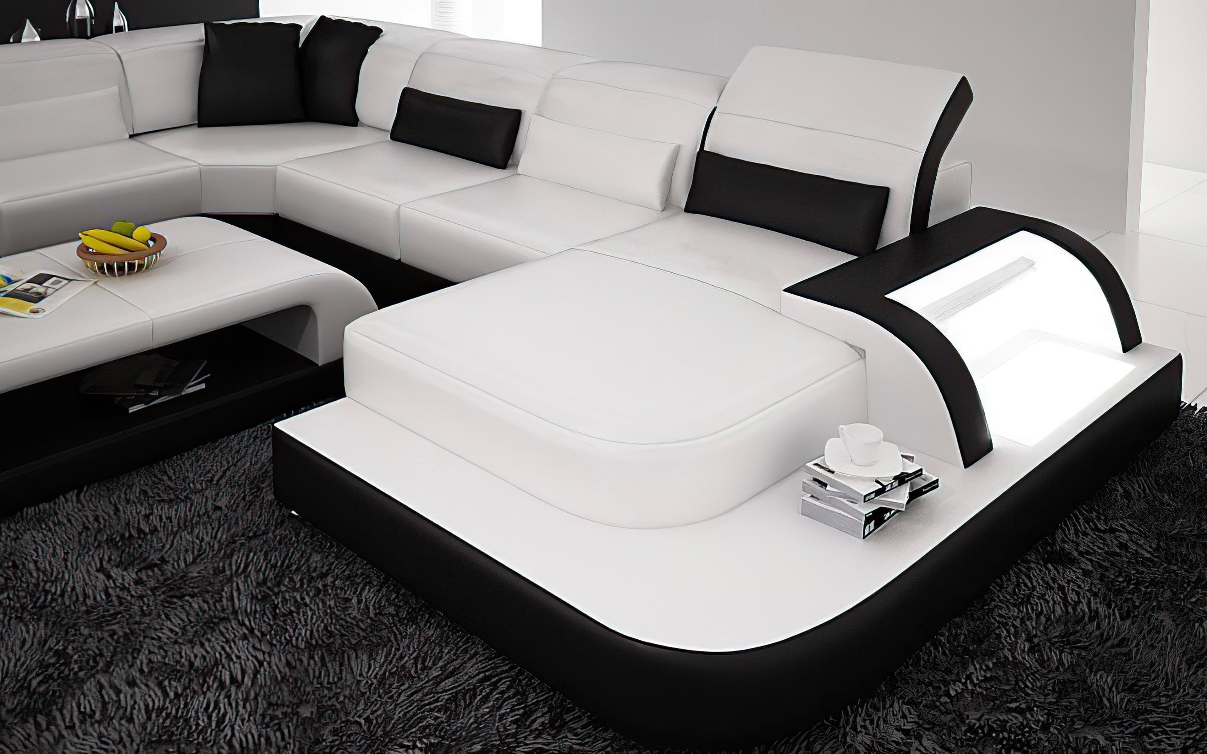 Modern Molinaro Leather Sectional U Shape-Adjustable Headrest&LED
