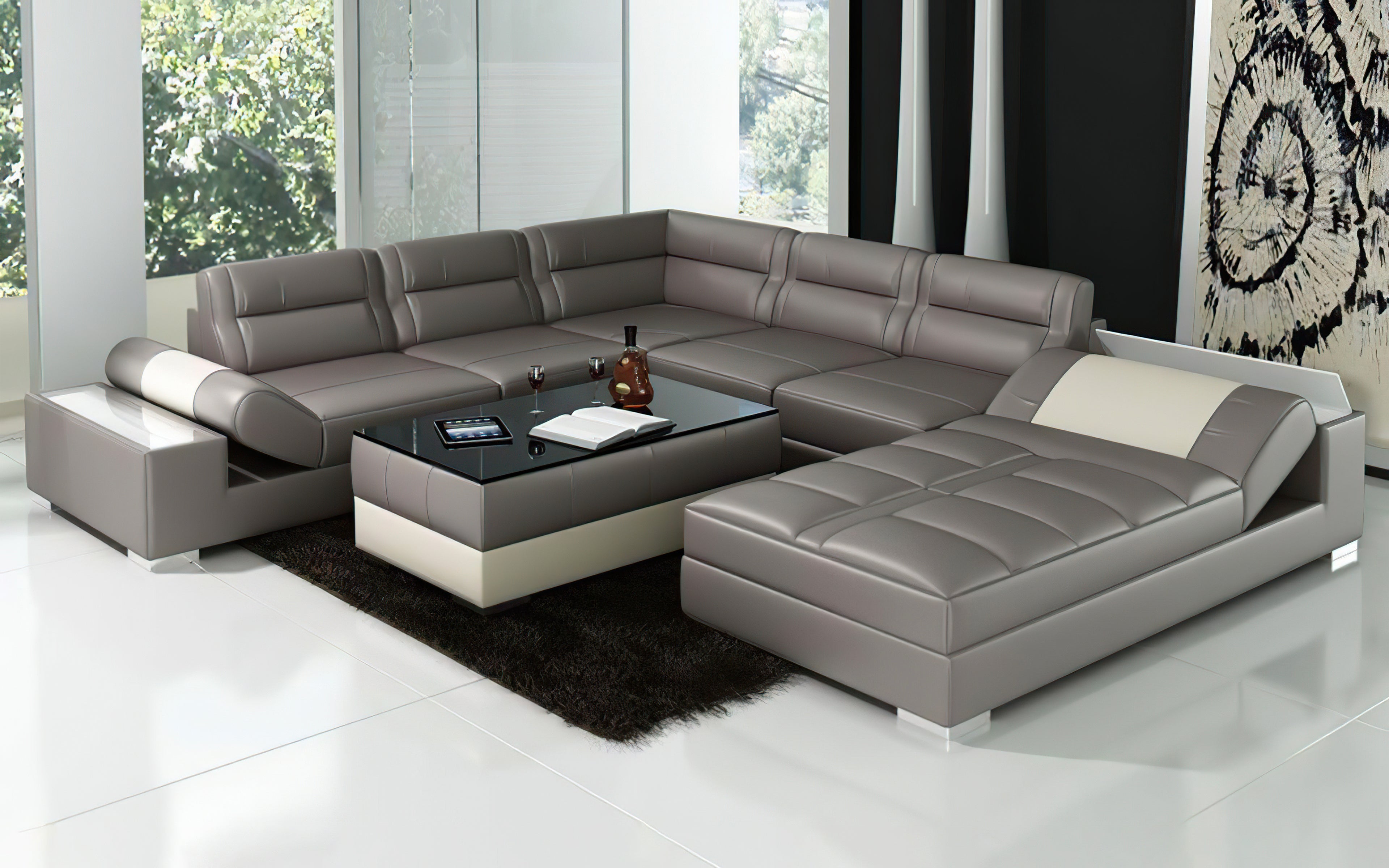 Thataway Modern Leather Sectional with Storage
