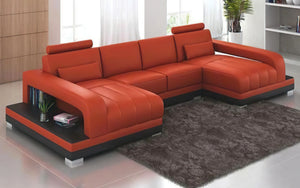 Heather Small Leather U-Shape Sectional with Chaise