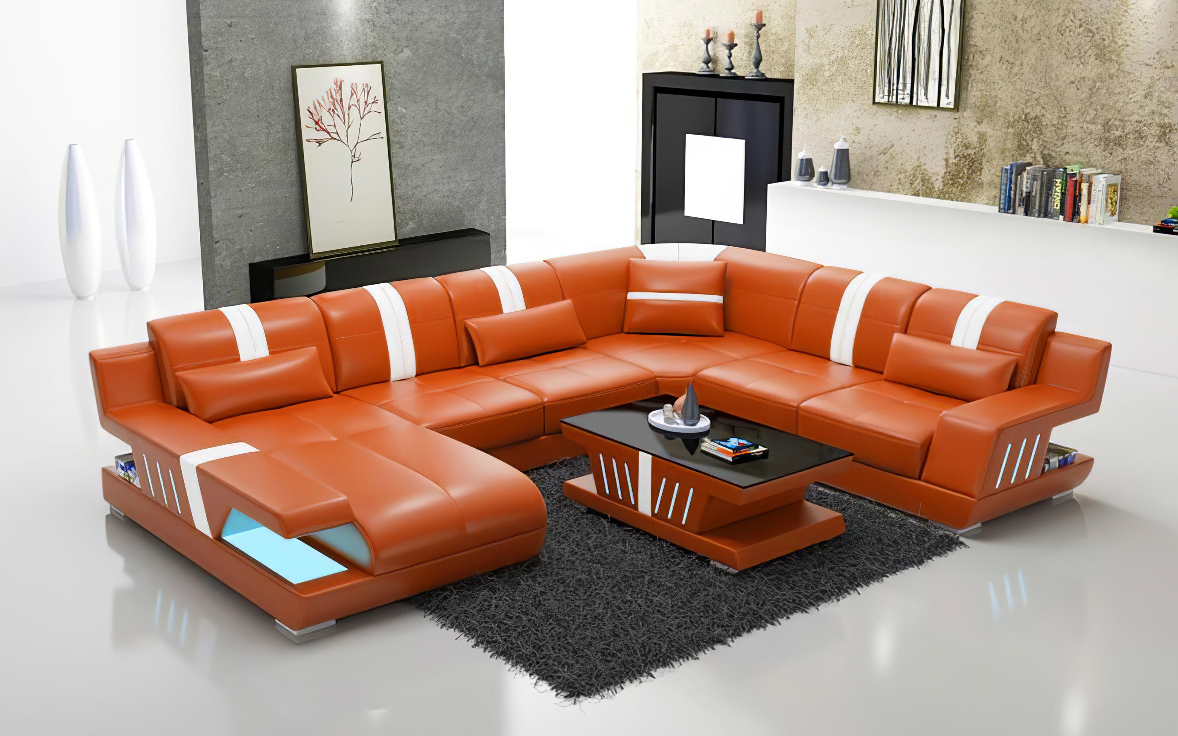Yuli Modern U Shape Leather Sectional