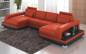 Heather Small Leather U-Shape Sectional with Chaise