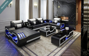 Omont Modern Leather Sectional with Console