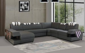 Pluto Modern Leather Sectional with Adjustable Headrest