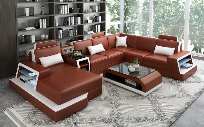 Civia Modern Leather Sectional With Console Table