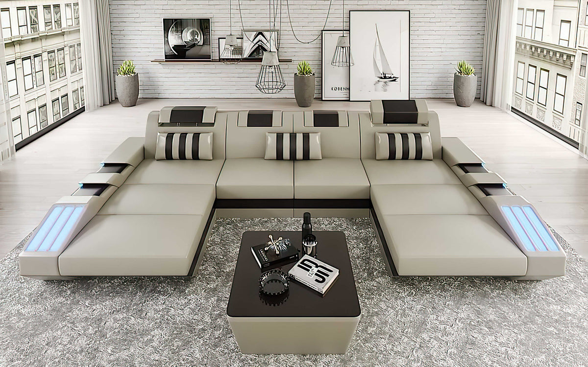 Cosmo Double Chaise U-Shape LED Sectional - Ultimate Lounge Sofa