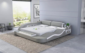 Grey leather storage bed 
