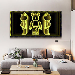 Futuristic Wall Art Yellow LED Bearbrick