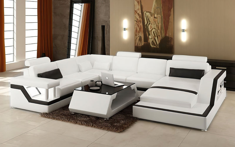 Modern Emerson Leather Sectional U Shape-Storage&Chaise Lounge|Jubilee ...