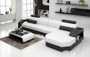 Luxi Small Modern Leather Sectional with Chaise
