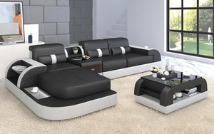 Piliu Small Leather Sectional with Chaise